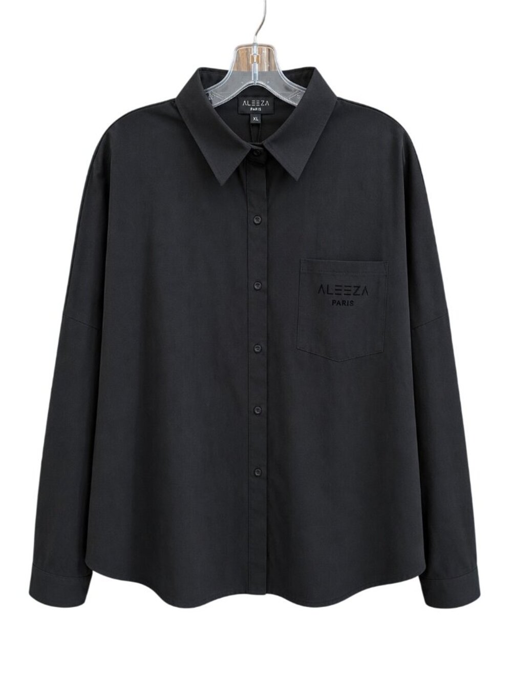 Aleeza Paris Black XL Button-Up Shirt With Chest Pocket